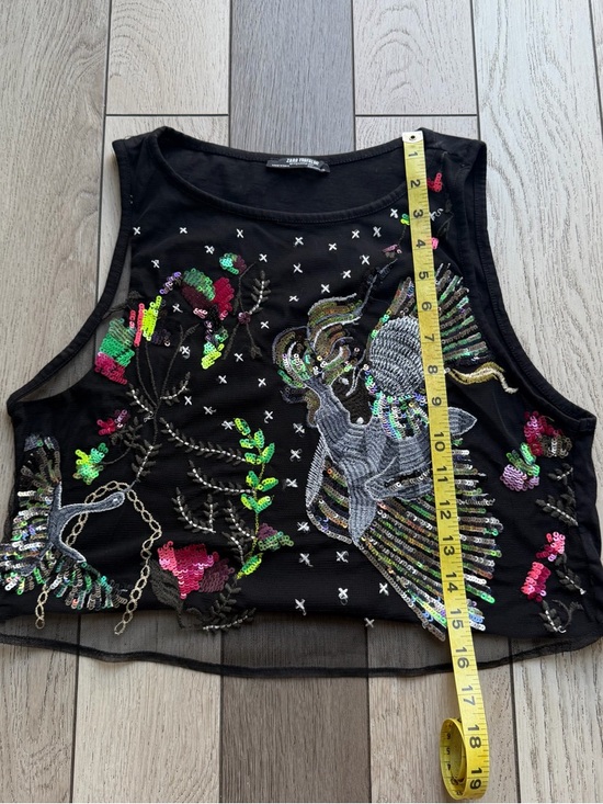 Zara Black Sequin Embroidered Crop Top with Multicolor Accents - Picture 5 of 5